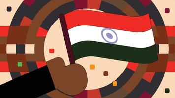 Indian flag illustration for independence day with abstract background and hand holding flag vector