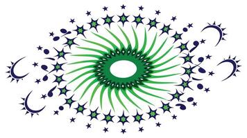 Abstract green sunburst design with stars and moons illustration graphic art image vector
