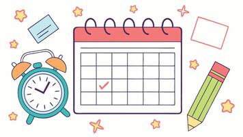 Calendar planner with clock and pencil for schedule management and time tracking organization reminder tool vector
