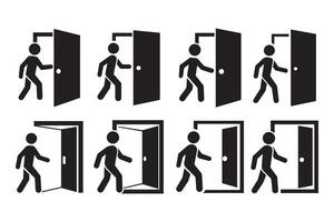 Sequence of a Person Walking Through an Open Door in Silhouette Style Depicting Movement and Transition vector
