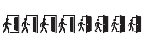 Illustration Showing a Man Entering a Door Frame in Multiple Steps Representing Passage and Progression vector