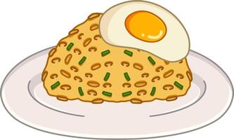 Illustration Of A Delicious Fried Rice Topped With A Sunny Side Up Egg On A White Plate vector