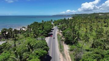 Aerial Landscape of Coastal Road at Porto Seguro Bahia in Brazil.. Amazing Scene. video