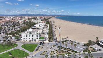 Aerial View of Las Arenas Beach at Valencia Valencian community in Spain . Stunning Scene. video