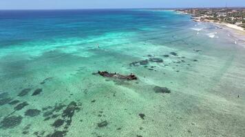 High Angle of Shipwreck at Noord Oranjestad in Aruba . Awesome Background. video