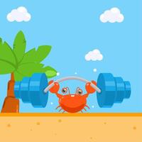 Crabs are doing weight lifting exercises on the beach vector