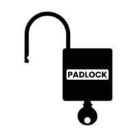 Unlocked Padlock with Key Silhouette. Black and White Icon Design Elements on Isolated White Background vector