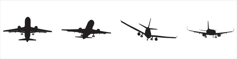 Silhouettes of Airplanes in Various Flight Positions vector