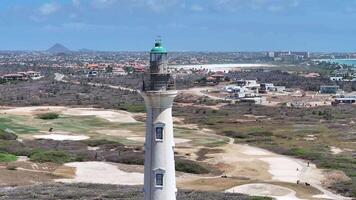 Aerial California Lighthouse at Oranjestad in Caribbean Netherlands Aruba. Awesome Cinematic. video