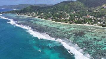 Above view of Anse Aux Pins Beach in Mahe Island Victoria in Seychelles . Scenic Landscape. video