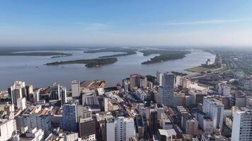 Aerial View of Porto Alegre Skyline in Porto Alegre Rio Grande do Sul in Brazil . Famous Cinematic. video