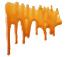 Dripping abstract Melted caramel sauce drops on white background photo