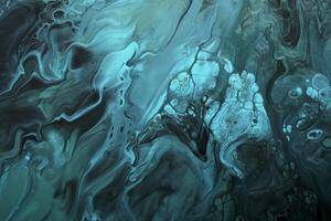 Metallic Green and blue abstract waves with golden particles on black background. Marble effect background photo