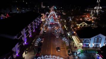 Above view of Illuminated Street in Gramado Rio Grande do Sul in Brazil. Amazing Landscape. video