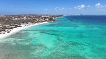 Above view of Arashi Beach at Oranjestad Caribbean Netherlands in Aruba.. Scenic Background. video