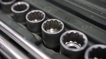 Close-up of socket wrench set in organized tool case video