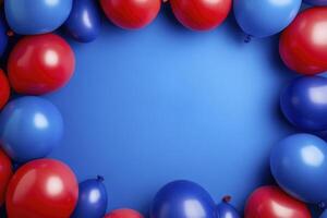 Red and blue balloons on a blue background photo