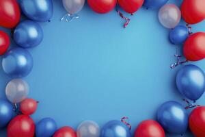 Red, white and blue balloons on a blue background photo