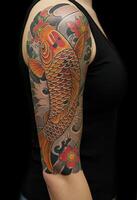 Arm Tattoo with Ornamental Fish and Flower Design photo