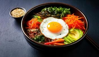 Colorful Korean Bibimbap with Fried Egg photo