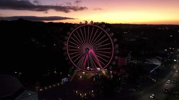 Aerial Landscape of Illuminated Ferris Wheel in Canela Rio Grande do Sul in Brazil.. Stunning Background. video