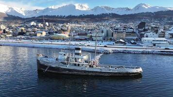 Amazing Saint Christopher Boat in Ushuaia Tierra Del Fuego in Argentina . Famous Background. video