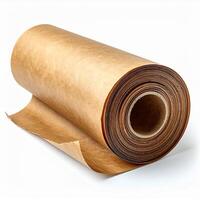 Brown Kraft Paper Roll with Curling Edge on White Background Version One photo