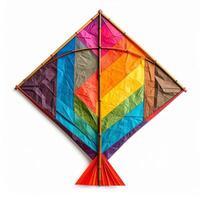 Handmade Colorful Paper Kite with Bamboo Frame on White Background photo