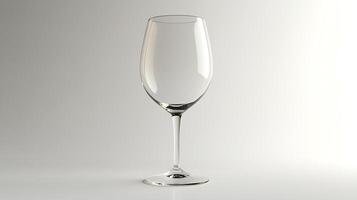 A clear wine glass stands upright against a gradient white to light grey background in a studio setting photo
