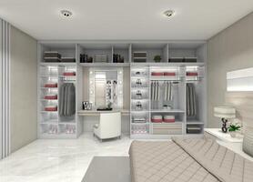 3D design for an open wardrobe and dressing table without doors. photo