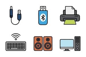 Colorful Outline Icons of Various Computer Peripherals vector