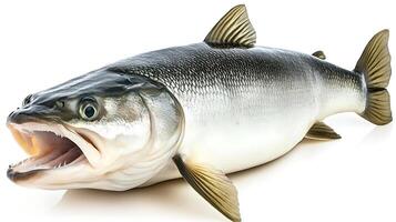 A fish with its mouth open on a white background photo