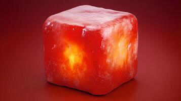 A red and orange block of ice sitting on a red surface photo