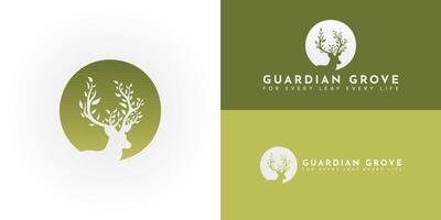 This emblem features a white silhouette of a deer's head with leaves on a green background. Designed for a wildlife conservation organization, it symbolizes the bond between wildlife and nature. vector
