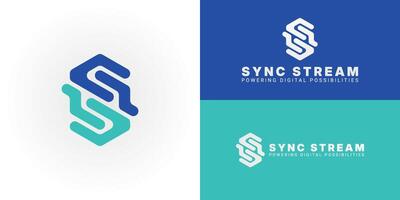The unique logo features two stylized S shapes intertwined, representing innovative interconnected systems for a software company. This design symbolizes seamless data transfer and user interaction. vector