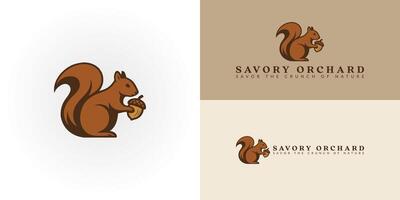 The logo features a stylized squirrel with a pine nut, representing a food and beverage brand focused on quality nut-based and natural products, appealing to health-conscious consumers. vector