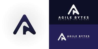 The modern logo is ideal for a forward-thinking software development company. It features an upward-pointing arrow and a nested A that hints at a B, symbolizing growth and progress. vector