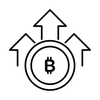 Bitcoin price increase icon with simple and modern design for cryptocurrency web isolated on transparent background png