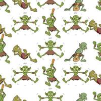 Seamless Pattern of Cartoon Fantasy Goblins vector