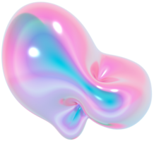 3d holographic blob shape, iridescent chrome fluid abstract form png