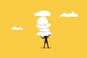 Businessman try stability heavy rock boulder. concept of Work responsibility, pressure or problem, debt burden or difficulty challenge, struggle, or overworked, effort vector