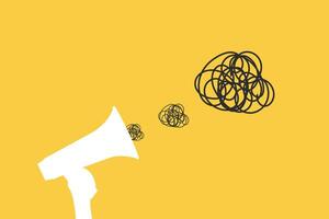 Megaphone talking through messy chaos and other confused. concept of miscommunication and misinformation vector