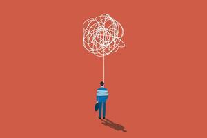 Businessman employee with anxiety busy line tie his body. concept of Stress at work, exhausted from overworked and too many problems or frustrated and paranoia office worker vector
