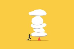 Businessman try stability heavy rock boulder. concept of Work responsibility, pressure or problem, debt burden or difficulty challenge, struggle, or overworked, effort or punishment vector