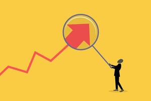Businessman using magnifying. concept of Business investment, analysis, opportunity, and consulting vector