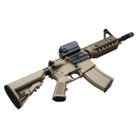 Modern light brown automatic tactical assault weapon on transparent background shines brightly png