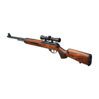 Rifle with an attached scope rests horizontally wood texture shows on transparent background png
