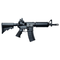 Full view of black colored simulated assault rifle model on transparent background png