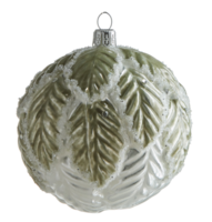 Christmas ball with leaf and snow pattern with hanging loop cut out isolated transparent background png