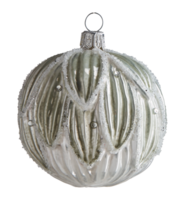 Christmas ball with shiny snow leaves pattern with a loop for hanging cut out isolated transparent background png